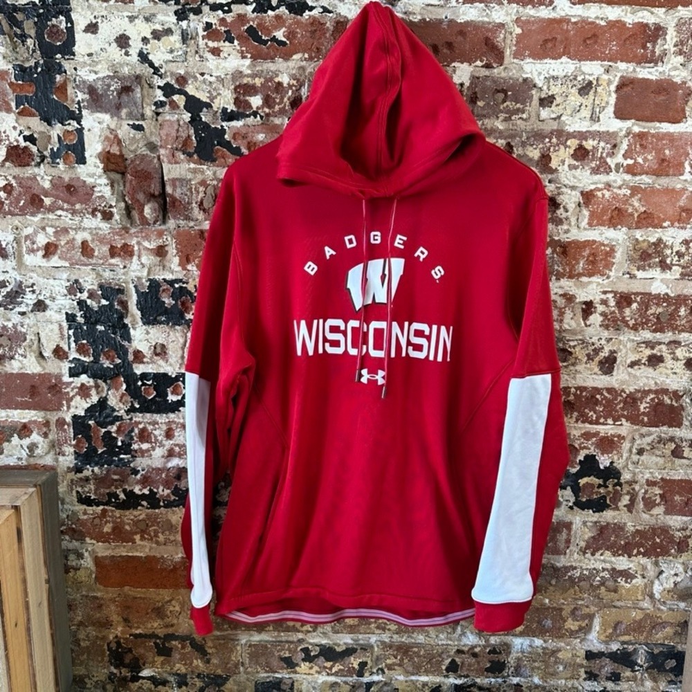 Under Armour Wisconsin Badger Red Hoodie Sweatshirt Men Large